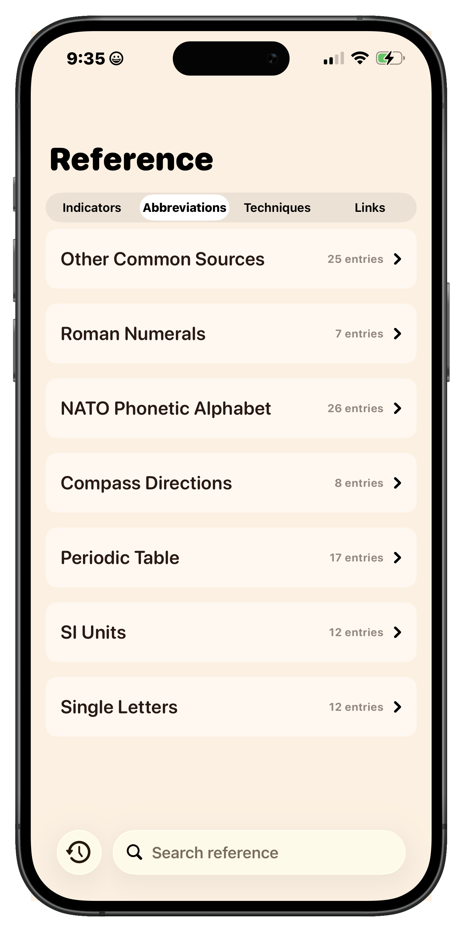 Reference screen